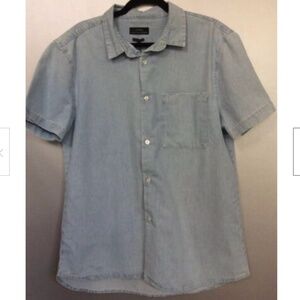 Zara Man Regular Fit Basic Denim Short Sleeve Button Down Shirt - M